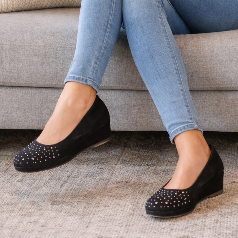 Sequined Black Wedge Flats | Sparkle Ballet Shoes | Dressy Casual | Size 5